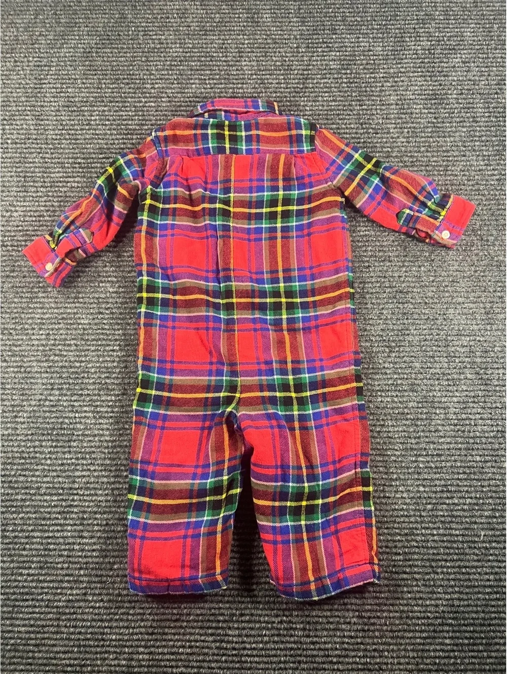 Ralph Lauren Baby Boys Plaid Flannel Lined Coverall – Red Multicolor Tartan, 9M